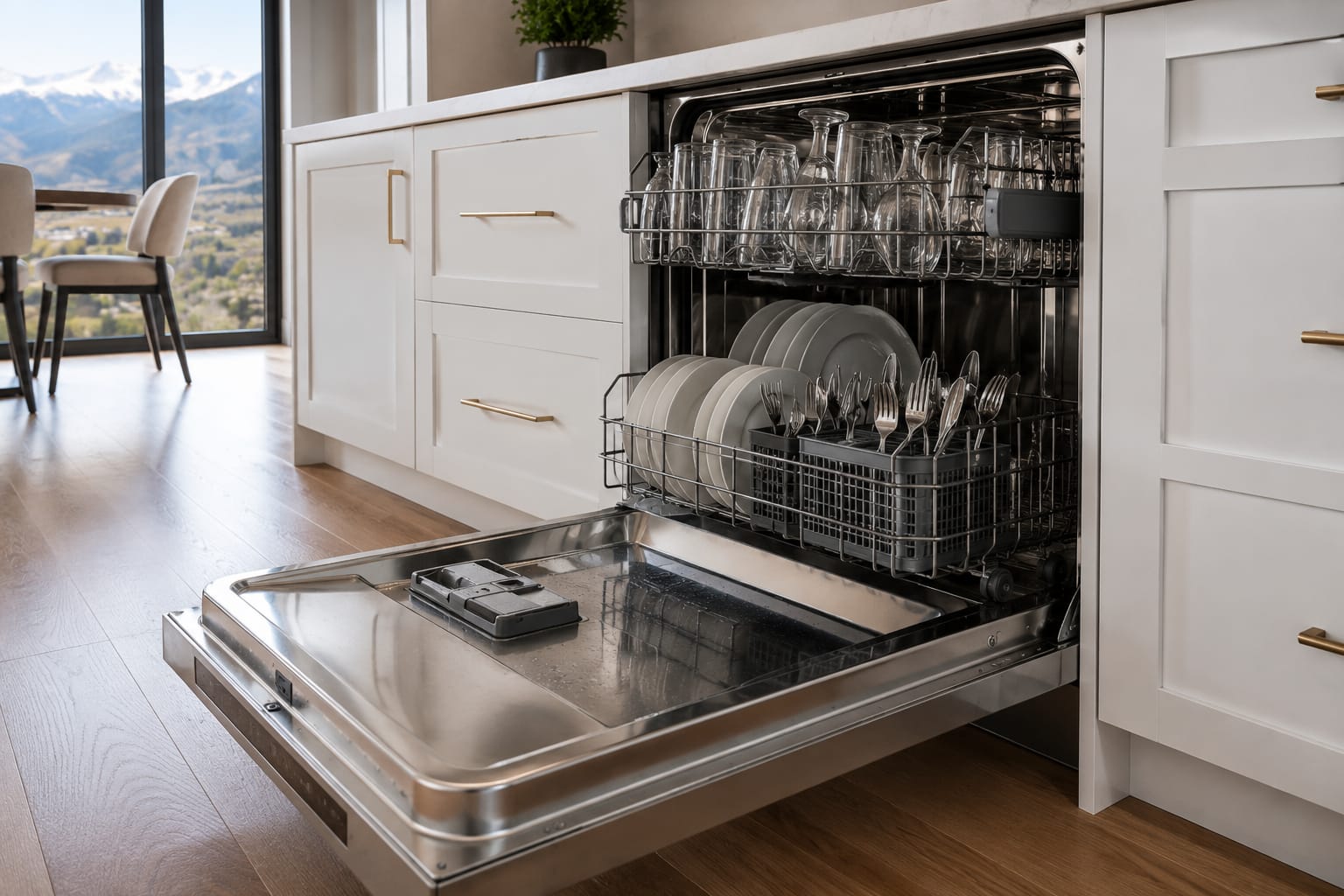 Technician repairing a built-in dishwasher control panel