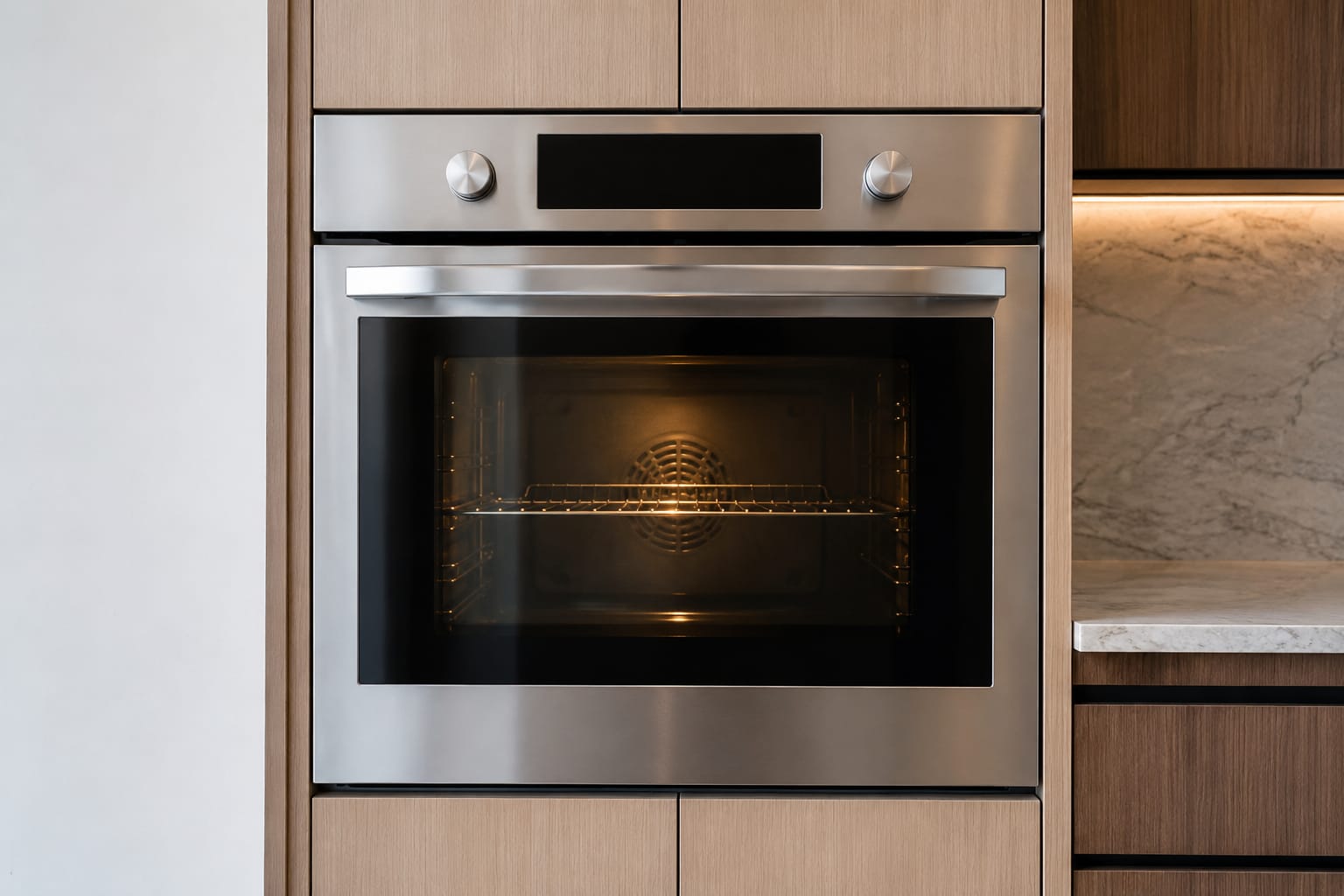 Interior view of a built-in appliance control panel similar to a Miele coffee system