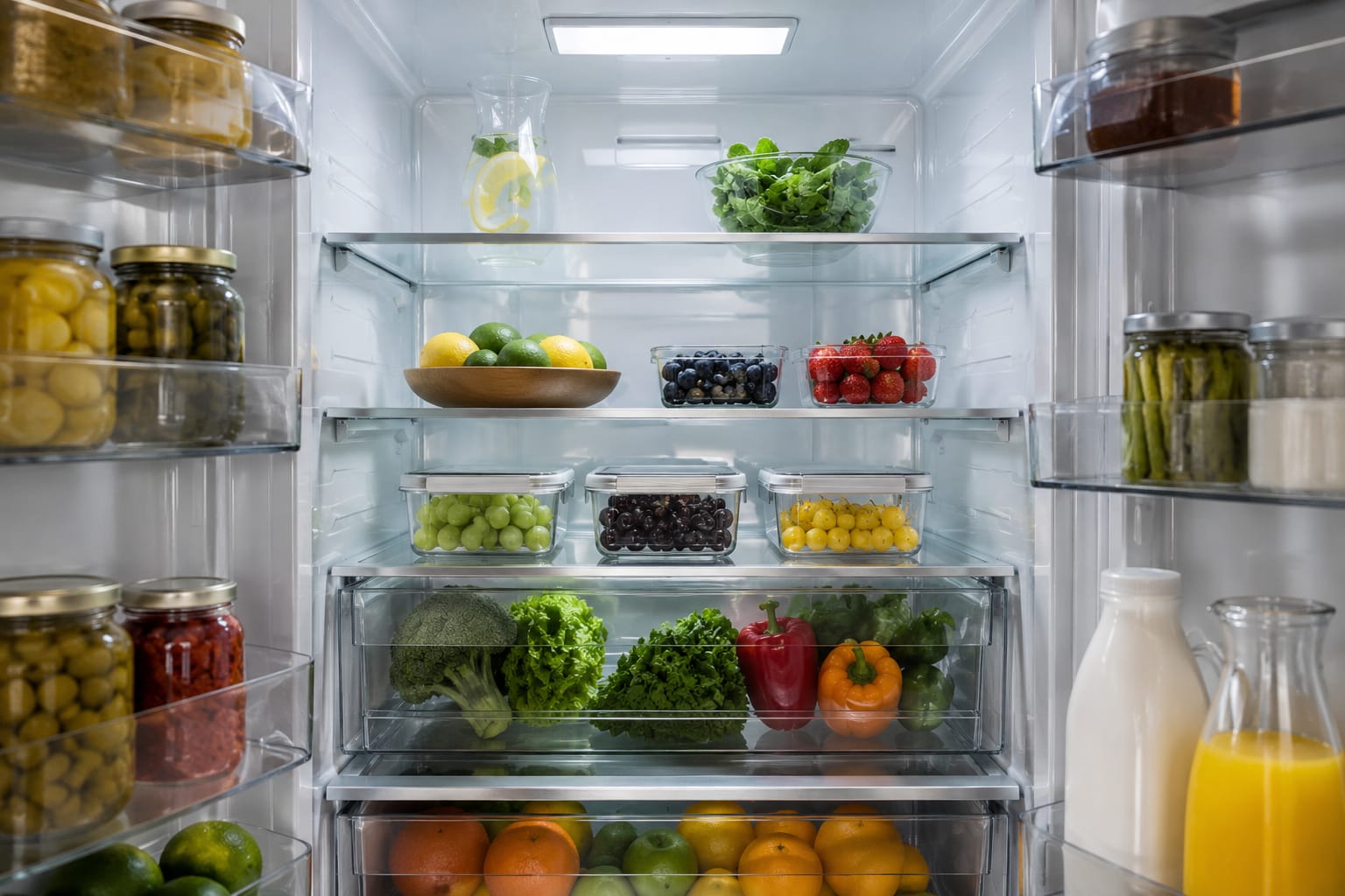 Clean, well-organized refrigerator interior in a Lone Tree, CO home showing good appliance maintenance practices